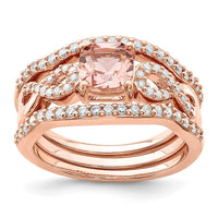 Sterling Silver Rose-plated 3 Piece Pink Crystal & CZ Ring Set