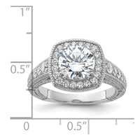 Sterling Silver Rhodium-plated 8mm Center CZ Halo Ring