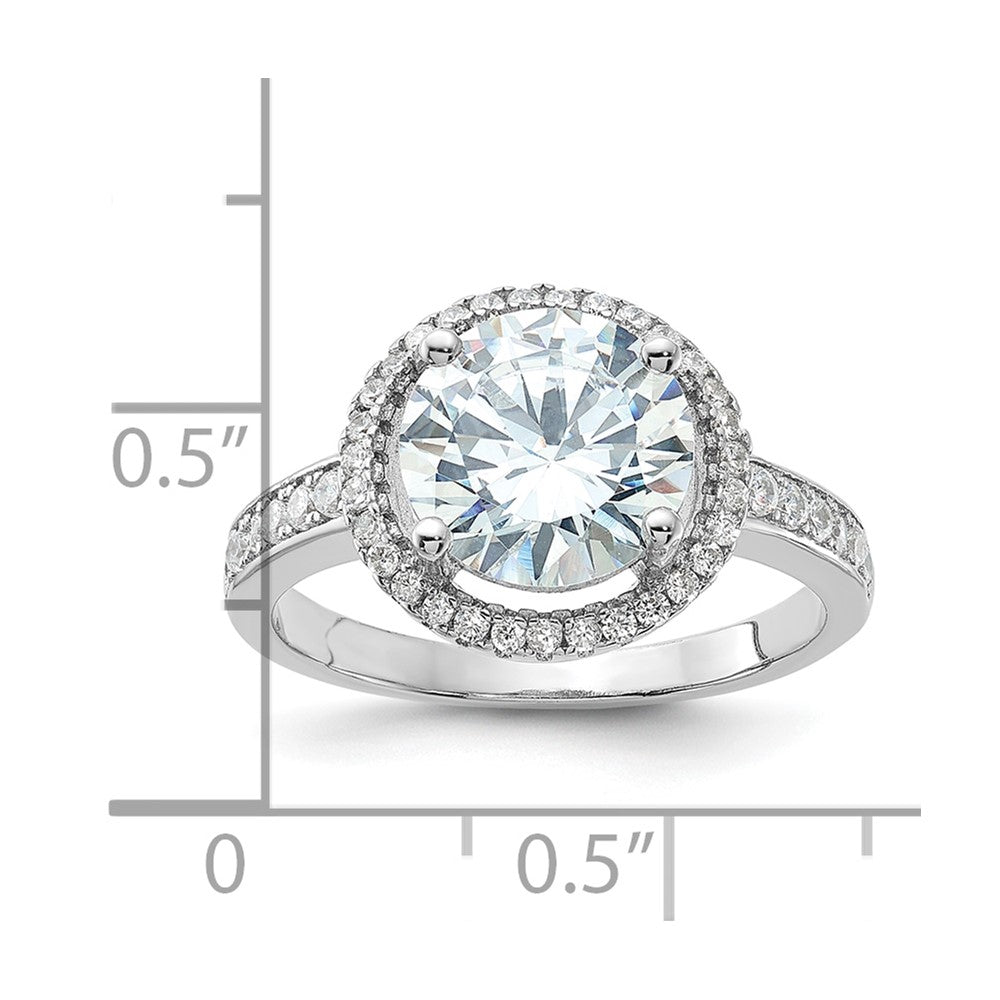 Sterling Silver Rhodium-plated 8mm Center Halo CZ Ring