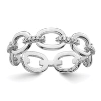 Sterling Silver Rhodium-plated CZ Bars & Oval Links Band