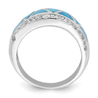 Sterling Silver Rhodium-plated Triangle Lab Created Blue Opal & CZ Ring