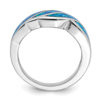 Sterling Silver Rhodium-plated Created Blue Opal Inlay Ring