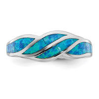 Sterling Silver Rhodium-plated Lab Created Blue Opal Inlay Ring