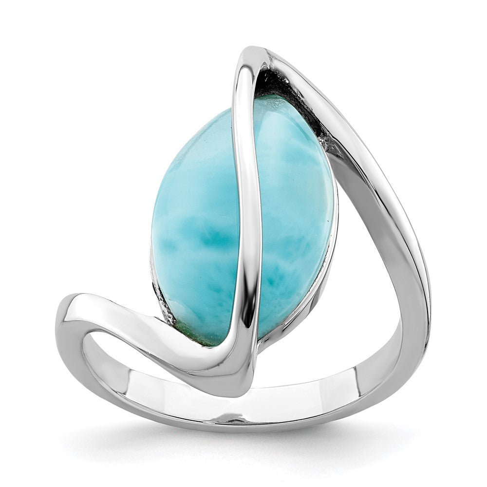 Sterling Silver Rhodium-plated Larimar Twisted Ring