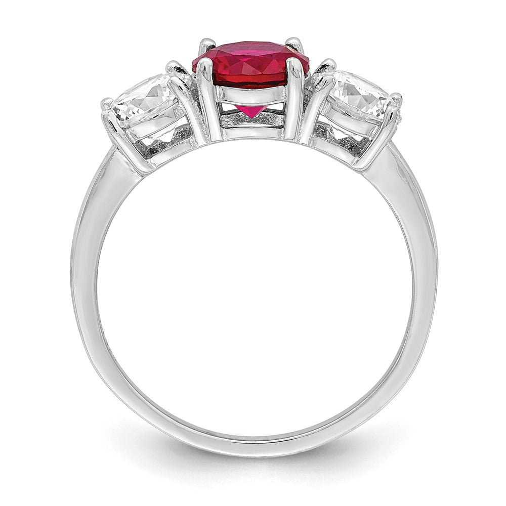 Sterling Silver Rhodium-plated Created Corundum & CZ 3 Stone Ring