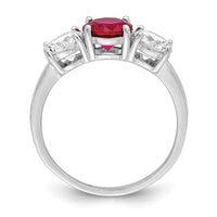 Sterling Silver Rhodium-plated Created Corundum & CZ 3 Stone Ring