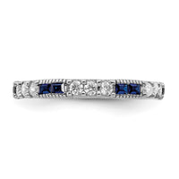 Sterling Silver Rhodium-plated Lab Cr Blue Spinel & CZ Ring