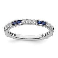 Sterling Silver Rhodium-plated Lab Cr Blue Spinel & CZ Ring