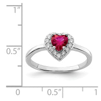 Sterling Silver Rhodium-plated Created Corundum & CZ Heart Ring