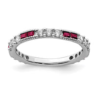 Sterling Silver Rhodium-plated Created Ruby and Round CZ Band