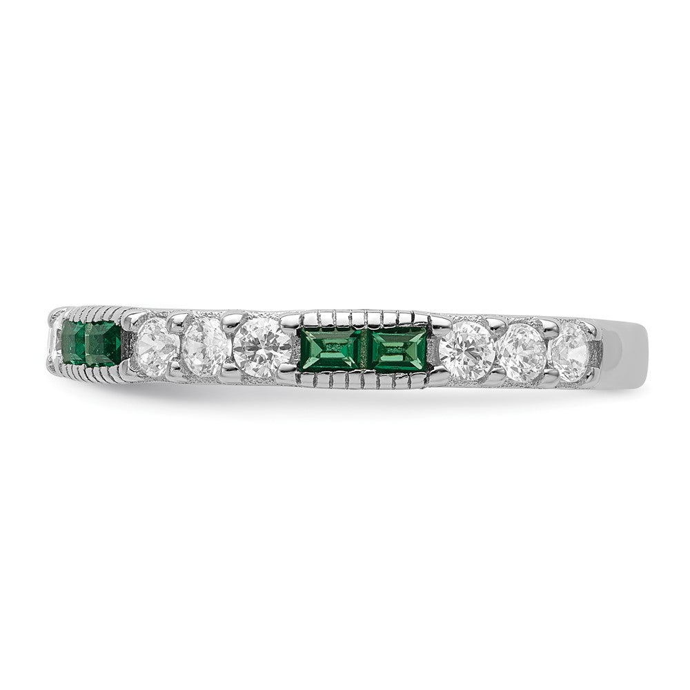 Sterling Silver Rhodium-plated Synthetic Green Spinel & CZ Band