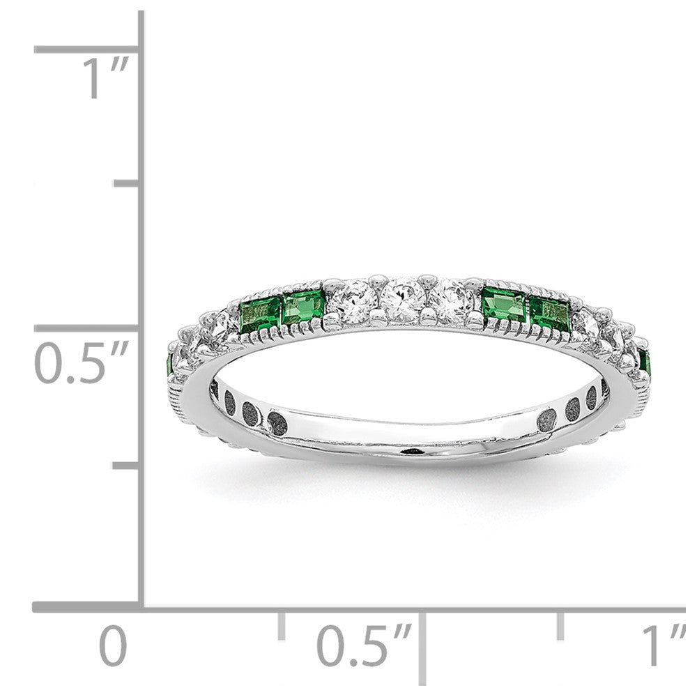 Sterling Silver Rhodium-plated Synthetic Green Spinel & CZ Band