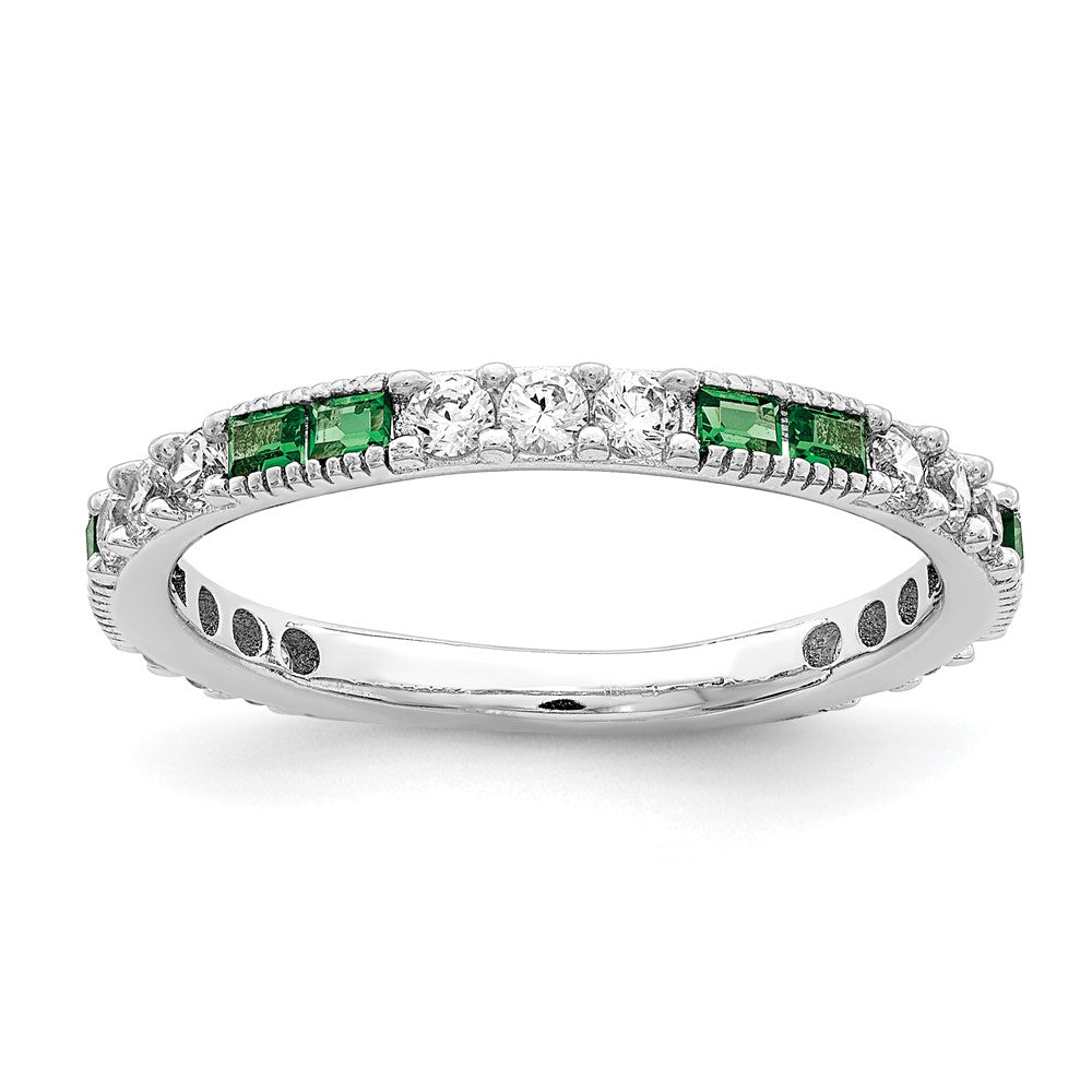 Sterling Silver Rhodium-plated Synthetic Green Spinel & CZ Band