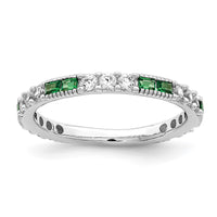 Sterling Silver Rhodium-plated Synthetic Green Spinel & CZ Band