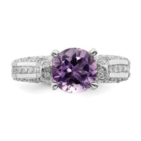 Sterling Silver Rhodium-plated 8mm Amethyst & White Topaz Ring