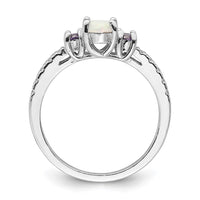 Sterling Silver Rhodium-plated Lab Created Opal and CZ Ring