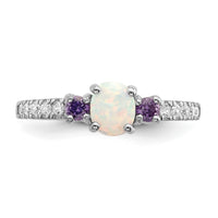 Sterling Silver Rhodium-plated Lab Created Opal and CZ Ring