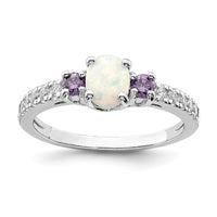 Sterling Silver Rhodium-plated Lab Created Opal and CZ Ring