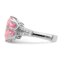 Sterling Silver Rhodium-plated 12x10 Oval Pink & White CZ Ring