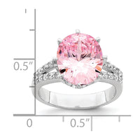 Sterling Silver Rhodium-plated 12x10 Oval Pink & White CZ Ring