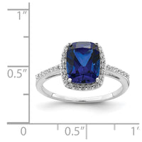 Sterling Silver Rhodium-plated Created Blue Sapphire and CZ Ring