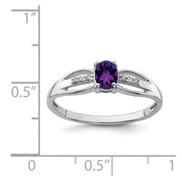 Sterling Silver Rhod-plated Diamond Amethyst Ring