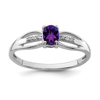 Sterling Silver Rhod-plated Diamond Amethyst Ring