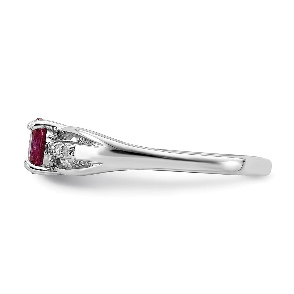 Sterling Silver Rhod-plated Diamond Created Ruby Ring