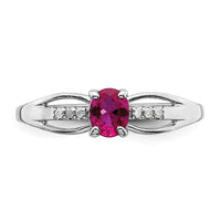 Sterling Silver Rhod-plated Diamond Created Ruby Ring
