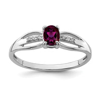 Sterling Silver Rhod-plated Diamond Rhodolite Garnet Ring