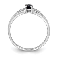 Sterling Silver Rhod-plated Diamond Created Sapphire Ring