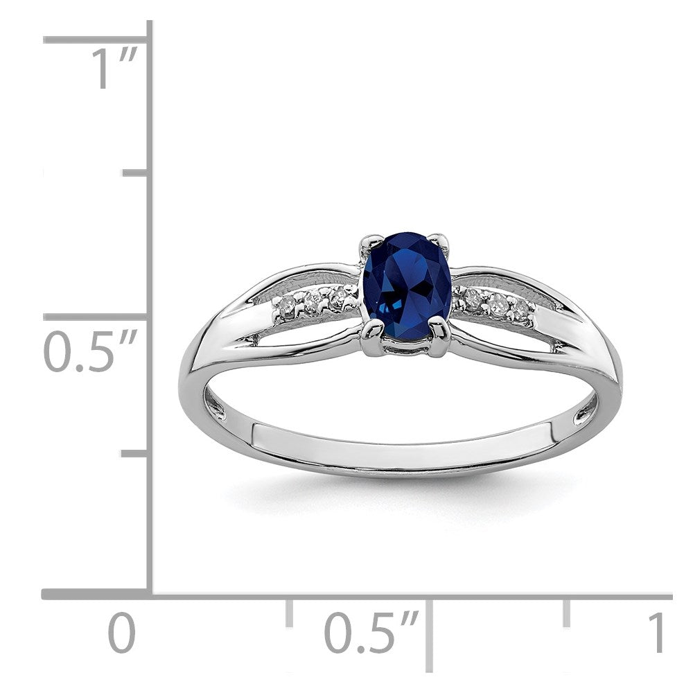 Sterling Silver Rhod-plated Diamond Created Sapphire Ring
