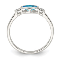 Sterling Silver Rhodium-plated Polished Blue Topaz/White Topaz Ring