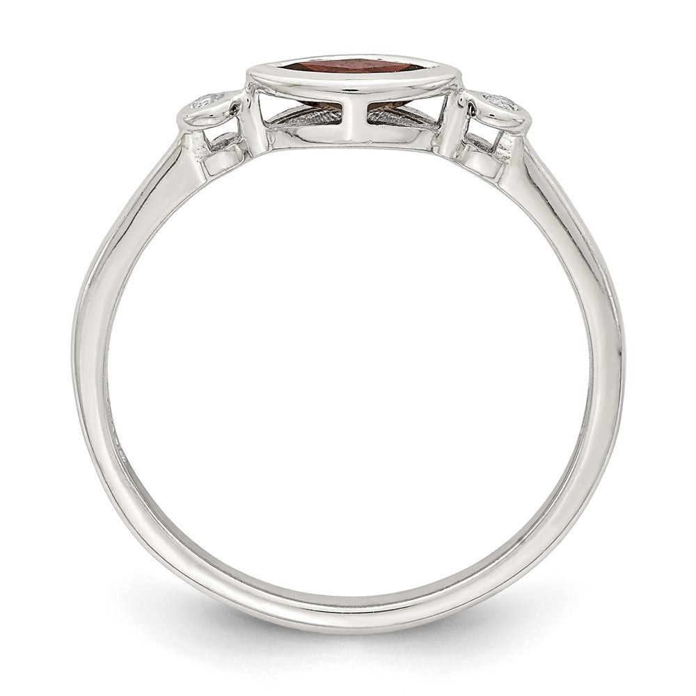 Sterling Silver Rhodium-plated Polished Garnet and White Topaz Ring