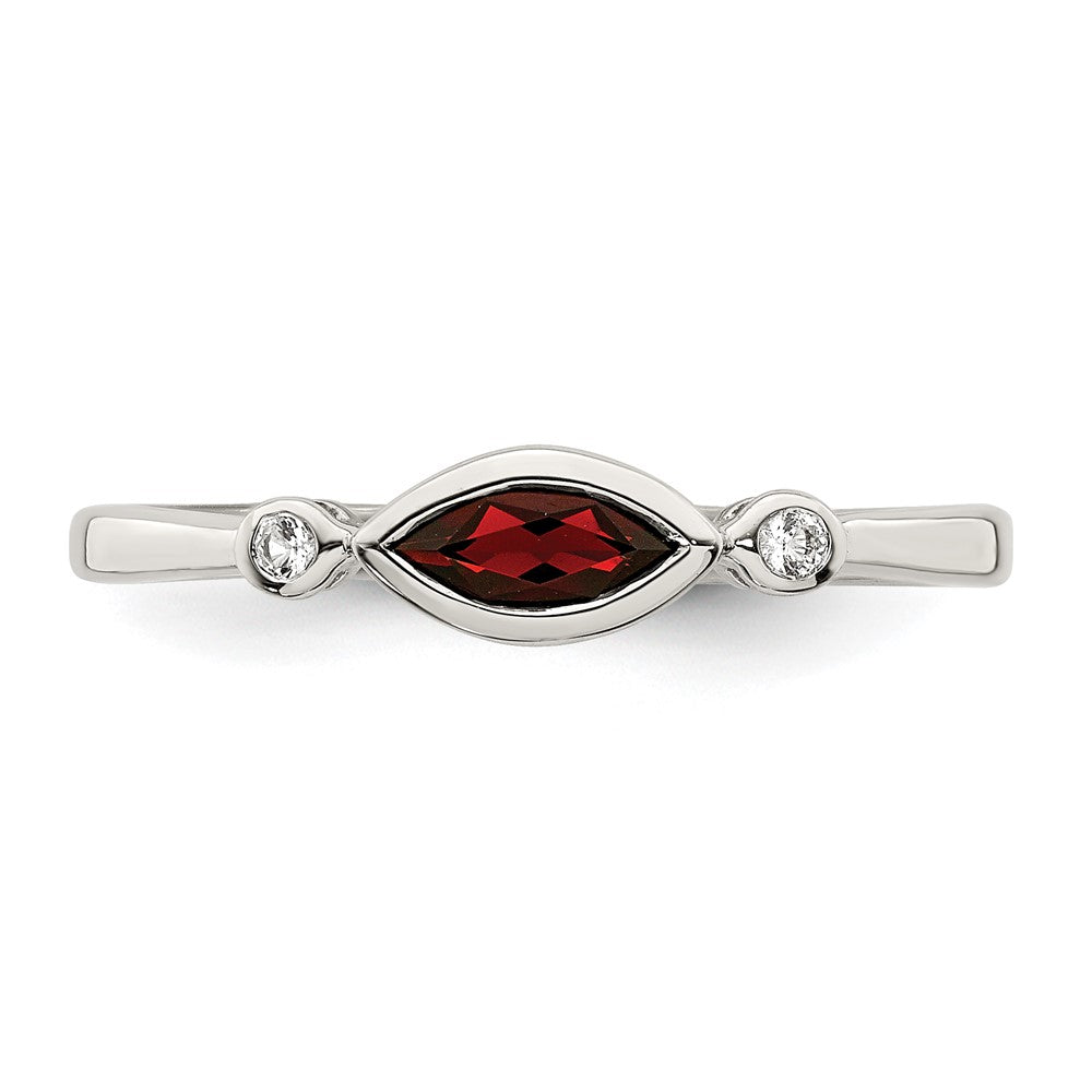 Sterling Silver Rhodium-plated Polished Garnet and White Topaz Ring