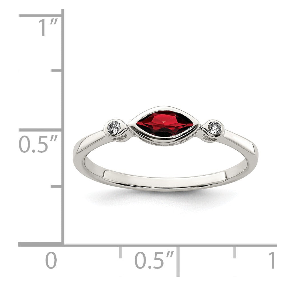 Sterling Silver Rhodium-plated Polished Garnet and White Topaz Ring