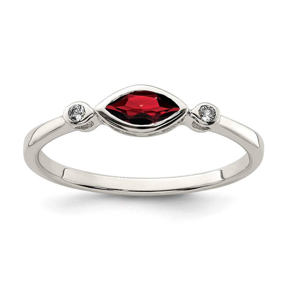 Sterling Silver Rhodium-plated Polished Garnet and White Topaz Ring