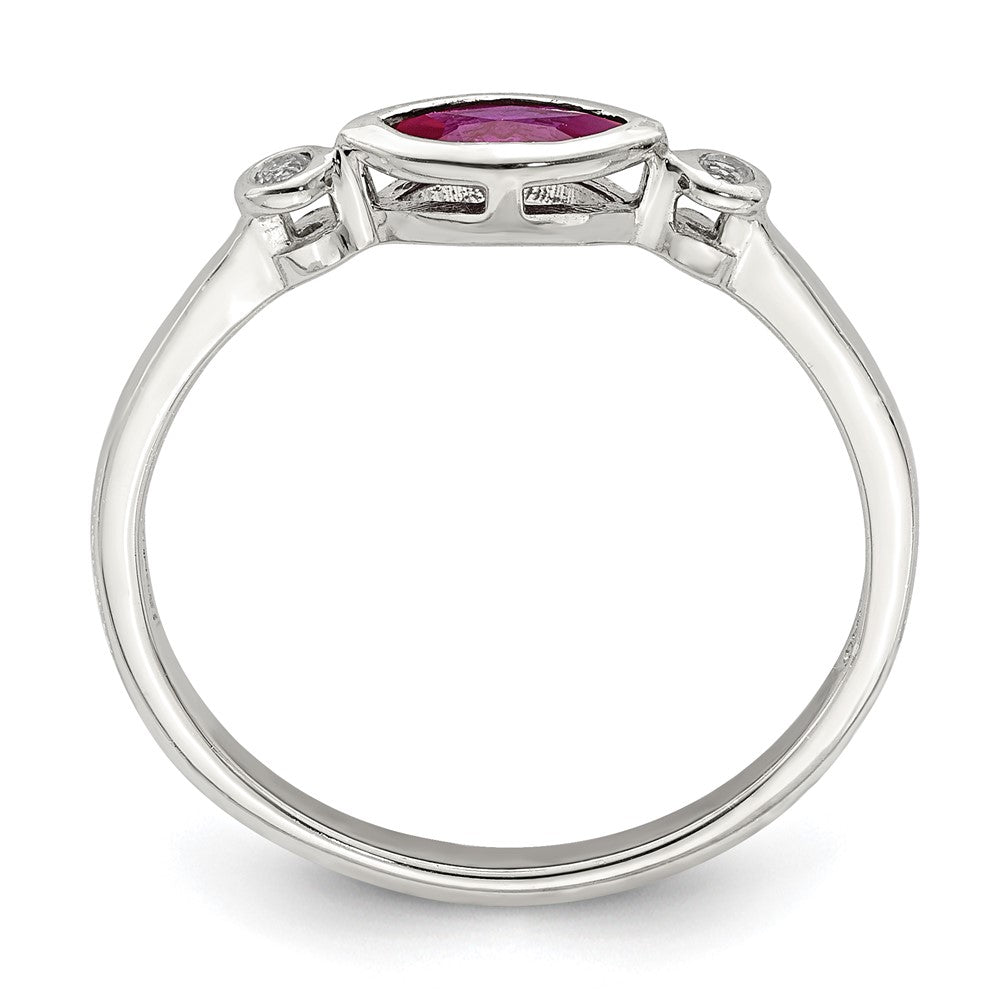 Sterling Silver Rhod-pltd Polished Created Ruby and White Topaz Ring
