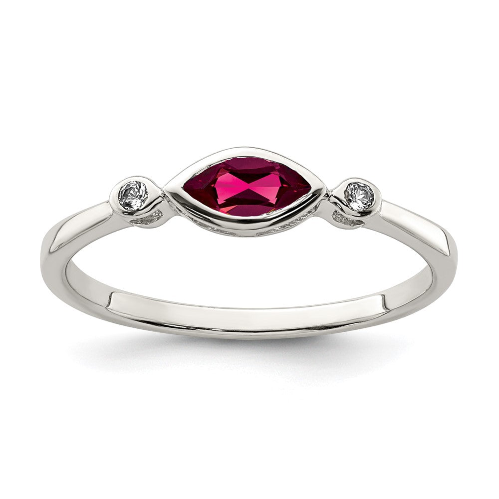 Sterling Silver Rhod-pltd Polished Created Ruby and White Topaz Ring