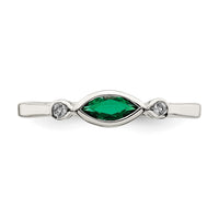 Sterling Silver Rhod-platd Polished Created Emerald/White Topaz Ring
