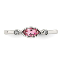 Sterling Silver Rhod-pltd Polished Pink Tourmaline/ White Topaz Ring