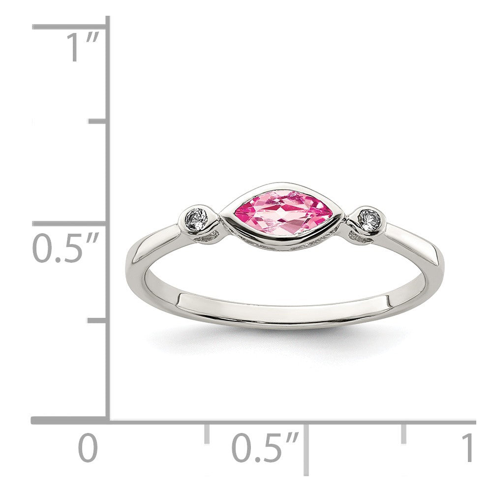 Sterling Silver Rhod-pltd Polished Pink Tourmaline/ White Topaz Ring