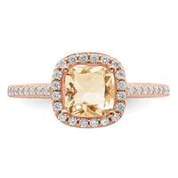 Sterling Silver Rose-tone Square Peach CZ Halo Ring