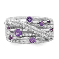 Sterling Silver Rhodium-plated Polished Amethyst and Diamond Ring
