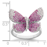 Sterling Silver Rhodium-plated Polished Pink CZ Butterfly Ring