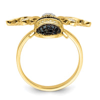 Sterling Silver Blk/White RH-plated Gold-tone CZ Bumblebee Ring