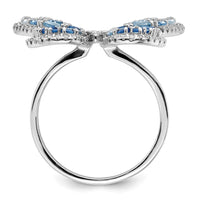 Sterling Silver Rhodium-plated Polished Blue & White CZ Butterfly Ring