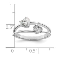 Sterling Silver Rhodium plated CZ Hearts Ring