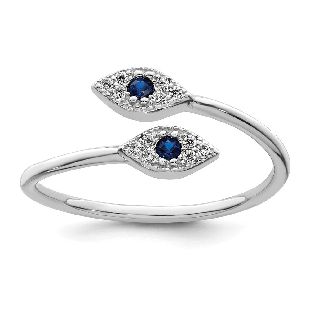 Sterling Silver Rhodium-plated Polished Blue & White CZ Eye Adjustable Ring