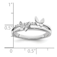 Sterling Silver Rhodium plated CZ Butterflies Ring